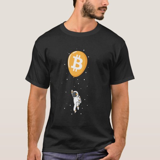 風船に乗ったHodl Bitcoin宇宙飛行士が上昇する Tシャツ (正面)