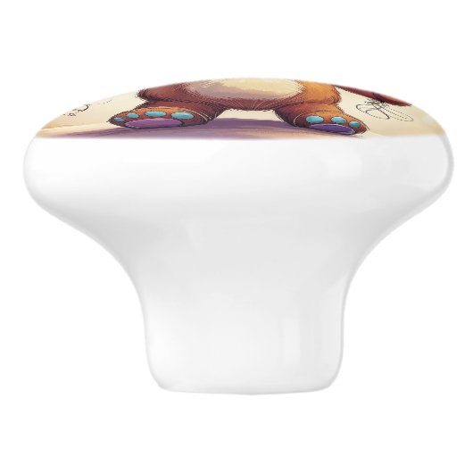 風船に魅せられたかわいい青い目のテディベア セラミックノブ (側面)