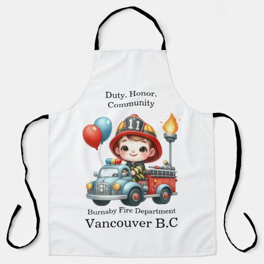 風船のあるカラフルトラックの消防士 エプロン (正面)