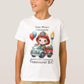 風船のあるカラフルトラックの消防士 Tシャツ (正面)