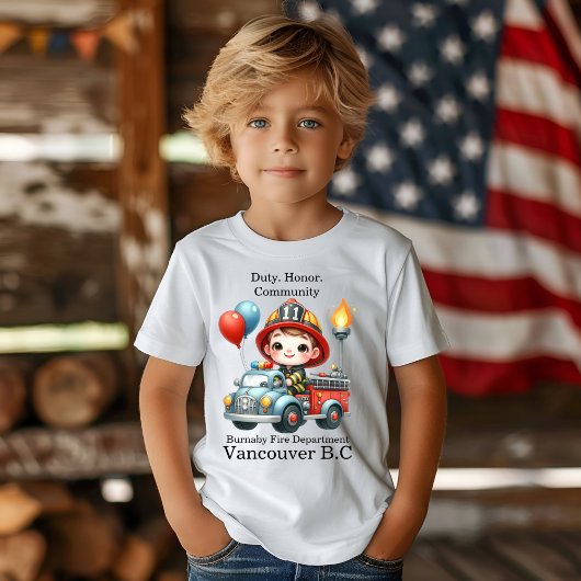 風船のあるカラフルトラックの消防士 Tシャツ