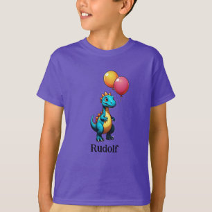 風船のある青い恐竜 Tシャツ