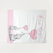 風船のかわいいママベビーゾウ タペストリー (正面(横))