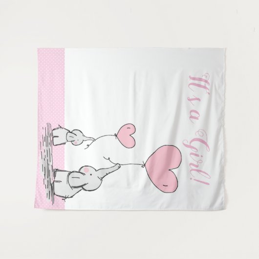 風船のかわいいママベビーゾウ タペストリー (正面(横))