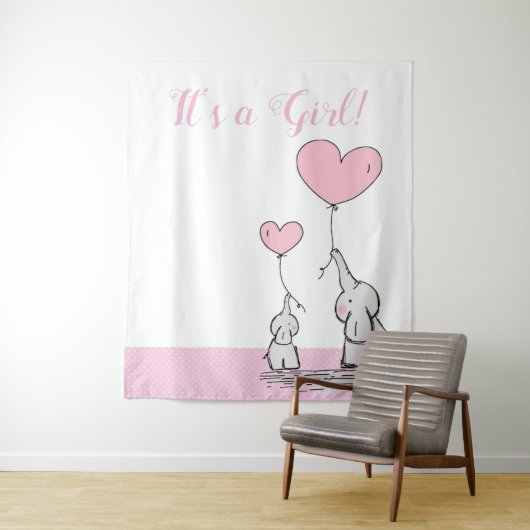 風船のかわいいママベビーゾウ タペストリー