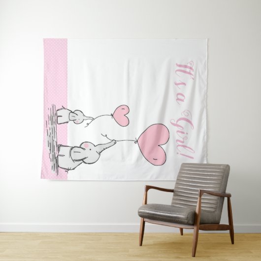 風船のかわいいママベビーゾウ タペストリー (インサイチュ(横))