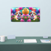 風船のかわいい子犬 – 甘い子供の誕生日 横断幕 (トレードショー)