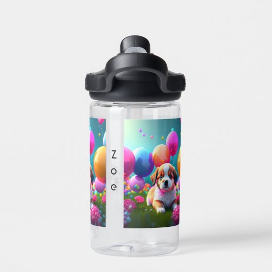 風船のかわいい子犬 – 甘い ウォーターボトル (背面)