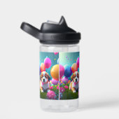 風船のかわいい子犬 – 甘い ウォーターボトル (右面)