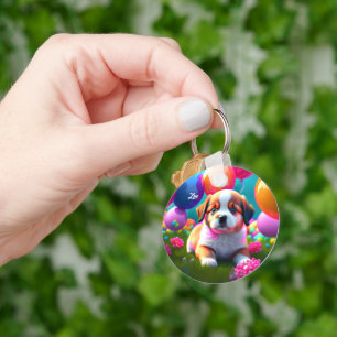 風船のかわいい子犬 – 甘い キーホルダー