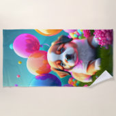 風船のかわいい子犬 – 甘い ビーチタオル (正面)