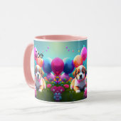 風船のかわいい子犬 – 甘い マグカップ (正面左)