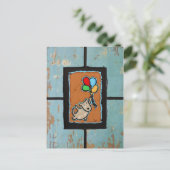 風船のはがきを持つ犬 ポストカード (スタンド正面)