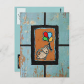 風船のはがきを持つ犬 ポストカード (正面/裏面)