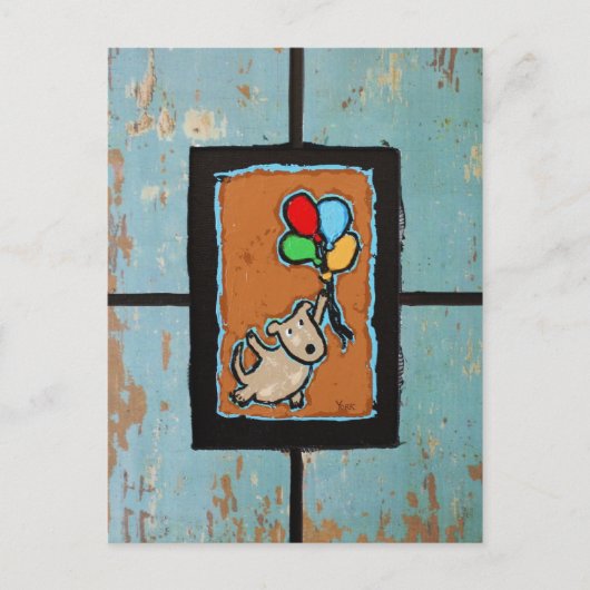 風船のはがきを持つ犬 ポストカード (正面)