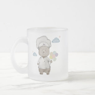 風船のコーヒーのムーとシェフの帽子のテディベア フロストグラスマグカップ