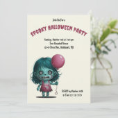 風船のゾンビ女の子。不気味ハローウィンパーティ 招待状 (スタンド正面)