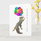 風船のリスおめでとう カード (黄色い花)