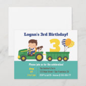 風船の付いたトラクターに乗る少年と犬の誕生日 招待状 (正面/裏面)