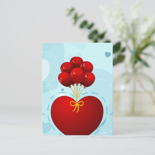 風船の付いた赤いハートのポストカード ポストカード (スタンド正面)