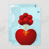 風船の付いた赤いハートのポストカード ポストカード (正面/裏面)