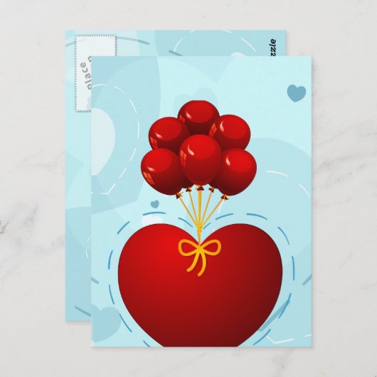 風船の付いた赤いハートのポストカード ポストカード (正面/裏面)
