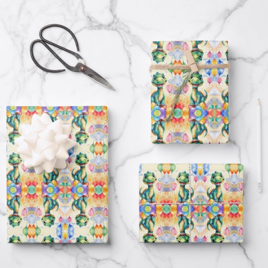 風船の多い可愛い小さなカラフル ラッピングペーパーシート (正面)