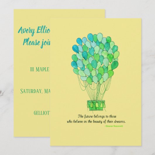 風船の夢のパーティー招待状 招待状 (正面/裏面)