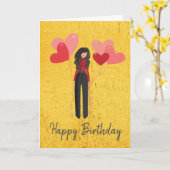 風船の女お洒落の子 カード (黄色い花)