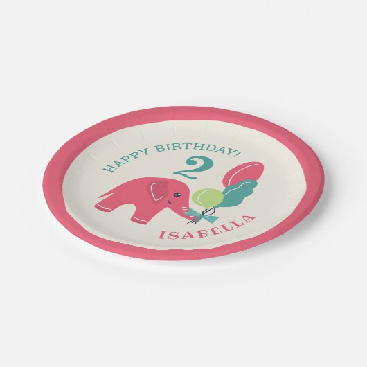 風船の女の子と象の誕生日 ペーパープレート (アングル)