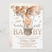 風船の招待とテディベア赤ちゃんシャワー 招待状 (正面/裏面)