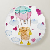 風船の水色イラストレーションバレンタインデーR ラウンドクッション (正面)