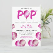 風船の準備ができていポップ・アートのるピンクガール赤ちゃんシャワー 招待状 (スタンド正面)