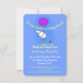 風船の漫画の赤ちゃんシャワーと可愛い羊 招待状 (正面)