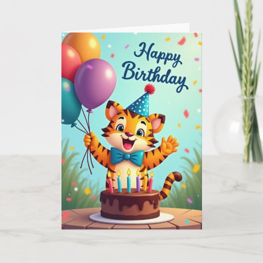風船の猫の誕生日カード カード (正面)
