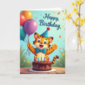 風船の猫の誕生日カード カード (黄色い花)