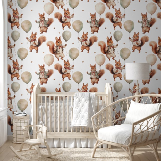 風船の皮と棒を持ったかわいいリス 壁紙 (キッズ)