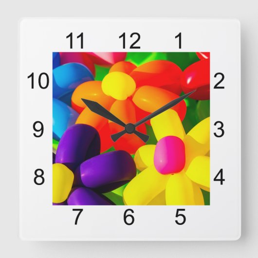 風船の花をおもちゃ スクエア壁時計 (正面)