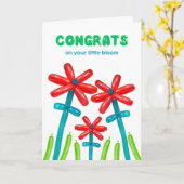 風船の花新生児おめでとう カード (黄色い花)