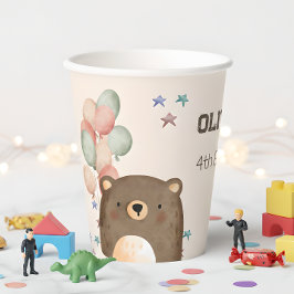 風船の誕生日カップ付き水色クマ紙 紙コップ