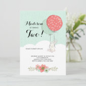 風船の誕生日パーティーで愛らしい白いバニー 招待状 (スタンド正面)