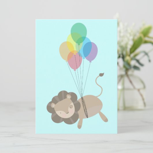 風船の赤ちゃんシャワー付きライオン 招待状 (スタンド正面)
