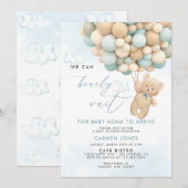 風船の青いテディベアー ベビーシャワーの招待状 招待状 (正面/裏面)