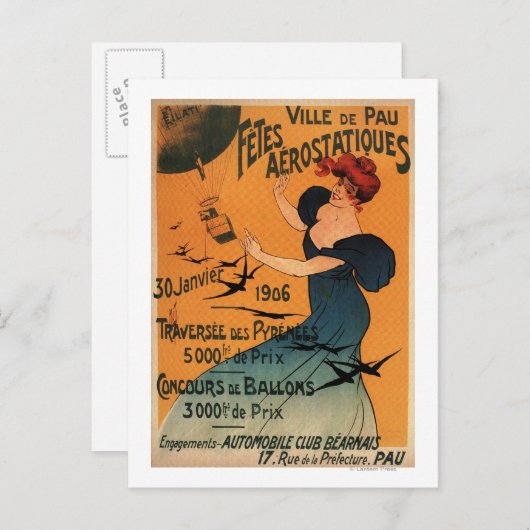 風船の鳥ポスターを待つ赤毛女性 ポストカード (正面/裏面)