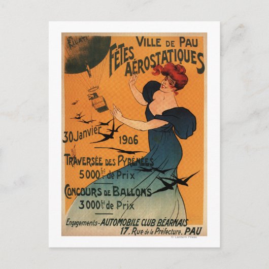 風船の鳥ポスターを待つ赤毛女性 ポストカード (正面)