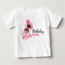 風船の1歳の誕生日ガールTシャツ ベビーTシャツ