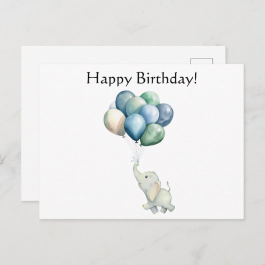 風船はがき付きかわいい象 ポストカード (正面/裏面)