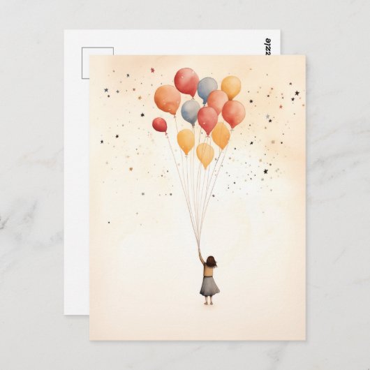 風船はがき付きの女の子 ポストカード (正面/裏面)
