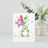 風船はがき付き緑の誕生日ペンギン ポストカード (スタンド正面)