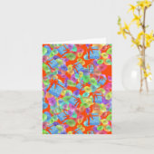 風船やプレゼントと赤いハッピー バースデー カード (黄色い花)